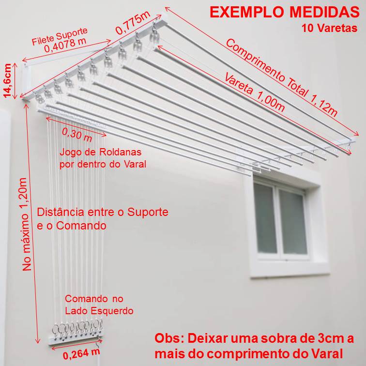 Varal Individual de Parede com Jogo de Roldanas