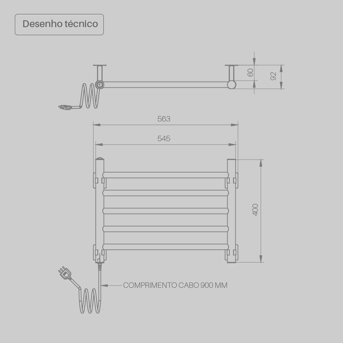 Toalheiro Térmico Decorato Reto Preto Seccare